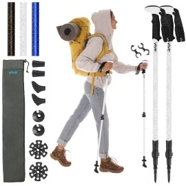 Vive Walking Sticks for Hiking - Collapsible Aluminum Trekking Pole - Lightweight and Adjustable Height - Foldable for Men, Women, Senior and Elderly - For Camping and Backpacking Includes Bag (White)