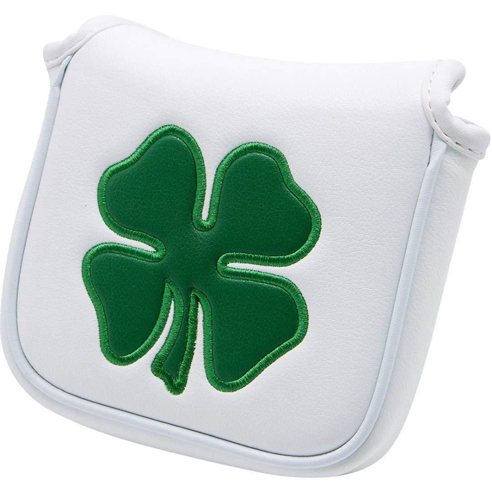 barudan golf Lucky Shamrock Heel Shaft Mallet Cover Square Mallet Putter Cover Headcover Magnetic for Scotty Cameron 6M DB Taylormade Spider S Ping White Pu Leather Made for Golfer Men