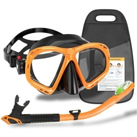 WACOOL Professional Adult Kids Snorkeling Snorkel Diving Scuba Package Set Gear Anti-Fog Coated Glass with Silicon Mouth Piece Purge Valve and Anti-Splash (Orange)