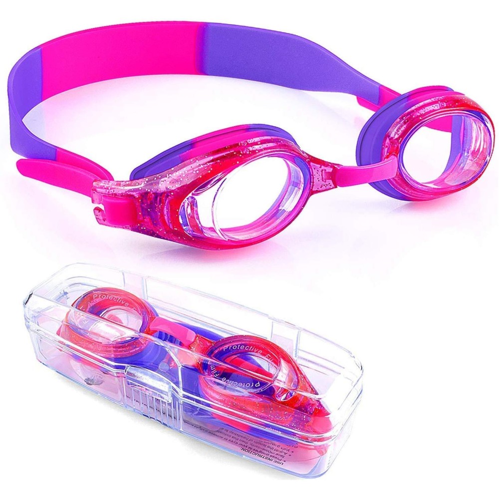 iToobe Swim Goggles, Anti-Fog Leak Proof Kids Swimming Goggles Flexible Nose Bridge Wide View Swim Glasses with Portable Case for Children Teens Girls (Age 3-14)