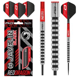 RED DRAGON Javelin Black 24g Tungsten Darts Set with Flights and Stems