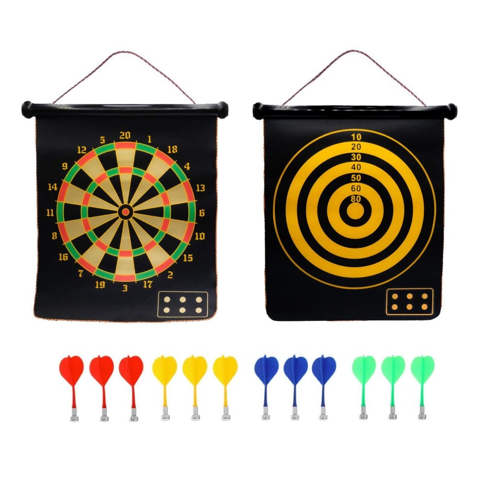 Zen Mesa Large Magnetic Dart Board for Kids - 22 Inches with 12 Strong Magnetic Darts - Double Sided - Safe for Kids 5 Years Old and Adults