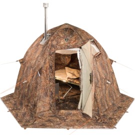 RBM Outdoors Hot Tent with Stove Jack for 1-3 People All-Season for Camping Fishing Hunting Double Layer Waterproof Tent with Windows UP2-Mini Camouflage