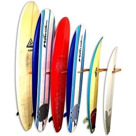 StoreYourBoard Vertical Timber Surfboard Wall Rack, Holds 6 Surfboards, Home and Garage Storage Mount System (Natural)