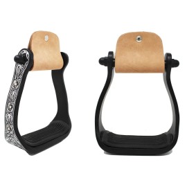 CHALLENGER Western Black Engraved Aluminum Barrel Racing Horse Stirrups 51179