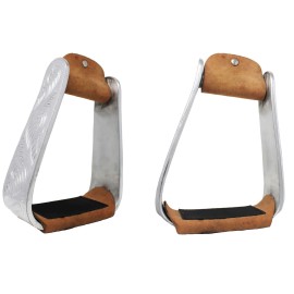 CHALLENGER Horse Saddle Stirrups Western Saddle Engraved Aluminum Angled Slanted Bell 51188