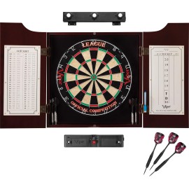 Viper by GLD Products League Sisal Dartboard, Hudson Mahogany Cabinet, Shadow Buster Dartboard Lights & Laser Throw Line, Black