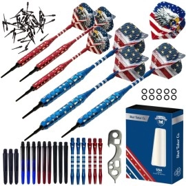 Soft Tip Darts Set - Professional Darts for Electronic Dartboard - Includes Brass Barrels + Plastic & Aluminum Shafts + Rubber ORings + Flights + 50PC 2BA Tips + Wrench (19g-USA-STC10421)