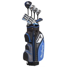 MacGregor Golf Mens DCT3000 Premium Steel Irons Graphite Woods Golf Club & Cart Bag Package Set, Mens Right Hand, Black/Blue