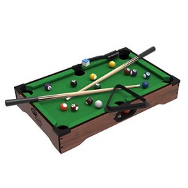 Hey! Play! Mini Tabletop Pool Set- Billiards Game Includes Game Balls, Sticks, Chalk, Brush and Triangle-Portable and Fun for The Whole Family