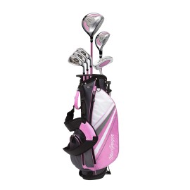 MacGregor Golf Junior Girls DCT3000 Premium Golf Club & Stand Bag Package Set, Pink/White, Right Hand 9-12 Years