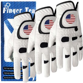 Golf Gloves Men Right Hand with Ball Marker 3 Pack for Left Handed Golfer Premium Leather Weathersof Grip Soft Mens Glove Size Large (3 Pack-White,Large,Worn on Right Hand (Fit Left Handed Golfer))