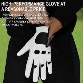 Golf Gloves Men Right Hand with Ball Marker 3 Pack for Left Handed Golfer Premium Leather Weathersof Grip Soft Mens Glove Size Large (3 Pack-White,Large,Worn on Right Hand (Fit Left Handed Golfer))