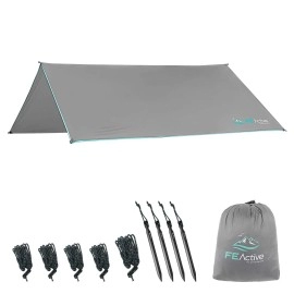 FE Active Rain Fly Canopy Tent - X Large Tarp 12' x 9' with 380T Ripstop 5000mm Waterproof Coating for Rain & Wind Protection Tarp Cover for Camping Hammock & Tent Areas Designed in California, USA