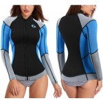 CtriLady Wetsuit Top, 1.5mm High-Necked Womens Wetsuit Long Sleeve Jacket Neoprene Wetsuits with Front Zipper for Swimming, Diving, Surfing, Boating, Sauna, Fitness and Sweating(Blue, 3XL)