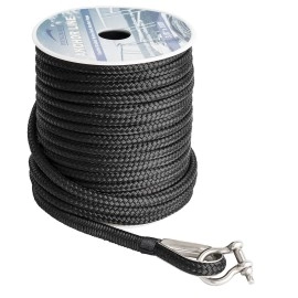 Young Marine Made 3/8 Inch 100FT 150FT Black Nylon Anchor Line Double Braided Anchor Rope/Line with Thimble (3/8