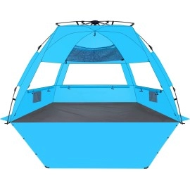 KO-ON Pop Up Beach Tent for 4 Person, Easy Setup and Portable Beach Shade Sun Shelter Canopy with UPF 50+ UV Protection, Extendable Floor with 3 Ventilating Windows Plus Carrying Bag