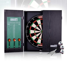 ONE80 All-in-One Dartgame Center with Self-Healing Sisal Dartboard & Multifunctional Cabinet. 12 Steeltip Darts and Mounting Kit Included (Bristle Dartboard Cabinet Set)