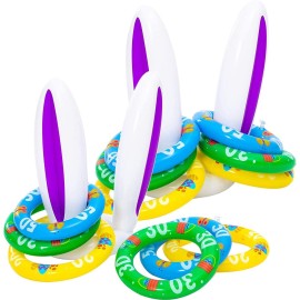 JOYIN Inflatable Bunny Ear Ring Toss Game (2 Sets & 12 Rings), Inflatable Toss Game, Easter Party Supplies, Indoor and Outdoor Game for Indoor and Outdoor Event