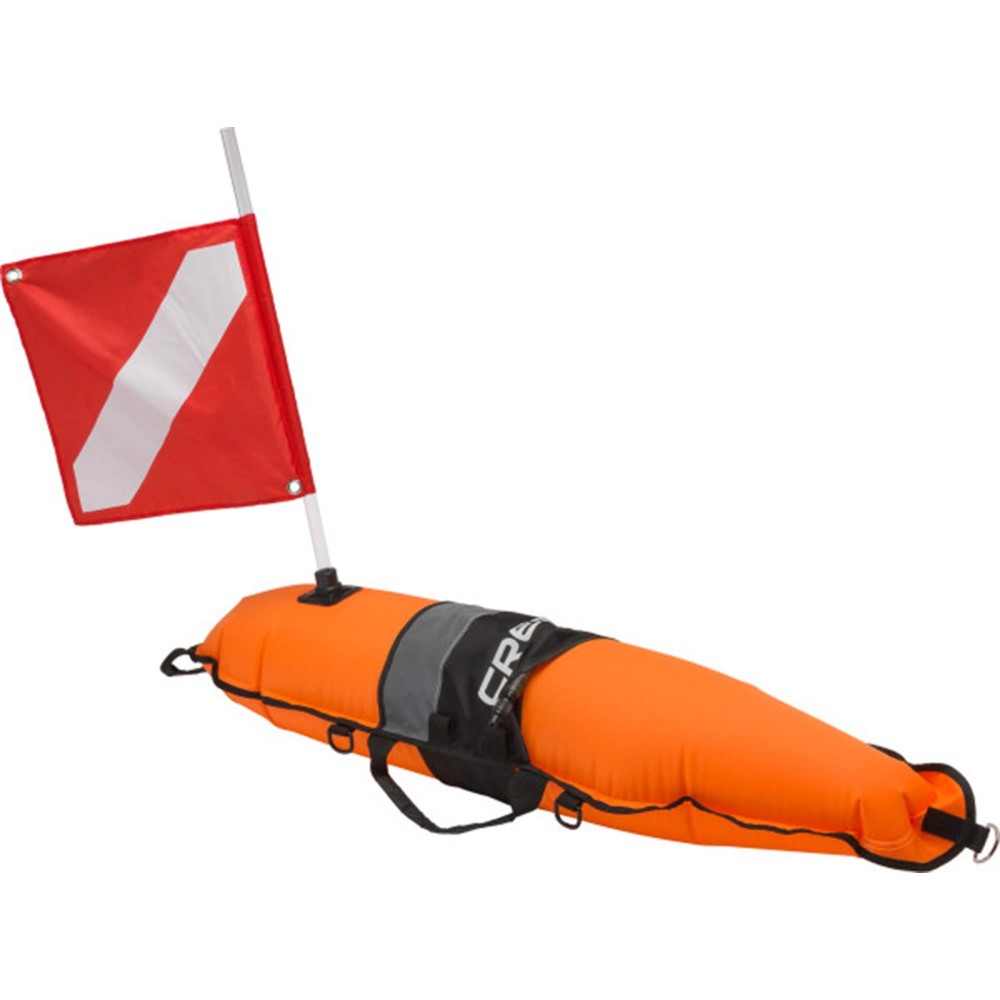 Cressi Inflatable Float Signal Board for Freediving, Scuba Diving, Dive Flag, Hi-Visibility Orange, Reflective Strip, D-Rings Torpedo: Designed in Italy
