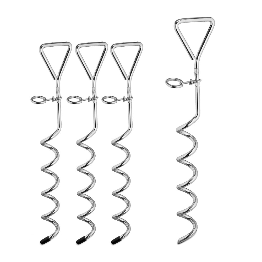 Relaxdays Ground Anchor Set of 4, Corkscrew, Spiral, Nail, Peg, Heavy Duty, Sturdy, Durable, Tent, 42cm Long, Silver