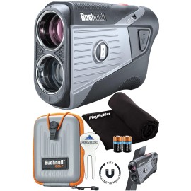 Bushnell Tour V5 (Standard) Golf Laser Rangefinder Patriot Pack PlayBetter Bundle with Carrying Case, Divot Tool, PlayBetter Microfiber Towel and Two Batteries Pinseeker Jolt, 6X Mag 201901P