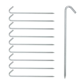 Relaxdays Bodenanker Set of 10, Extra, Stable, XL Ground Anchors for Tents, Gazebos, Galvanised Steel, 45 cm Long, Silver, 10er Pack