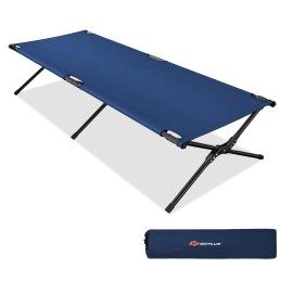 Goplus Folding Camping Cot with Carrying Bag, Portable Lightweight Outdoor Sleeping Cot for Adults Kids, 300LBS Weight Capacity, Heavy-Duty Camping Cot Bed for Traveling, Hiking, Office Nap (Navy)