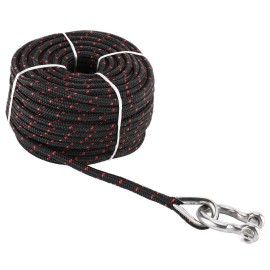 NovelBee 3/16 Inch X 100 Feet Double Braid Nylon Anchor Line with Stainless Steel Thimble and Hook (Black/Red)