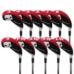 Craftsman Golf 11pcs Multi Color Skull Golf Club Neoprene Iron Head Cover Headcover Set Protector Cases (Red & Black)