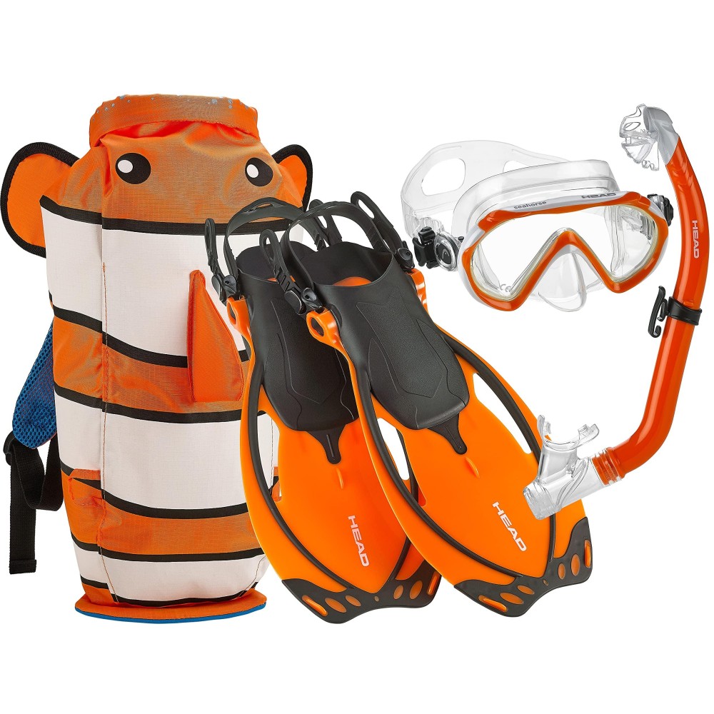 Mares Italian Collection Premium Youth Sea Pals Character Kids Mask Fin Snorkel Set Snorkeling Gear - Ultra-Clear Tempered Glass Lens Snorkeling Set (Clown Fish, Large/1-4)