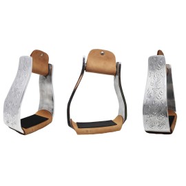 CHALLENGER Horse Saddle Stirrups Engraved Aluminum Western Riding Leather Tread 51194