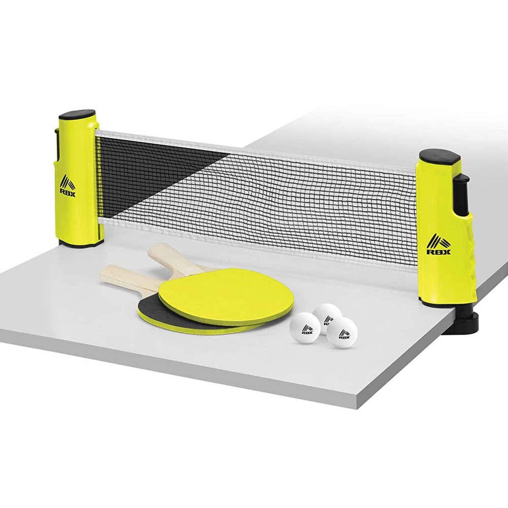 RBX On-The-Go Ping Pong Travel Set with Telescopic Table Tennis Net, 2 Paddles, & 3 Balls