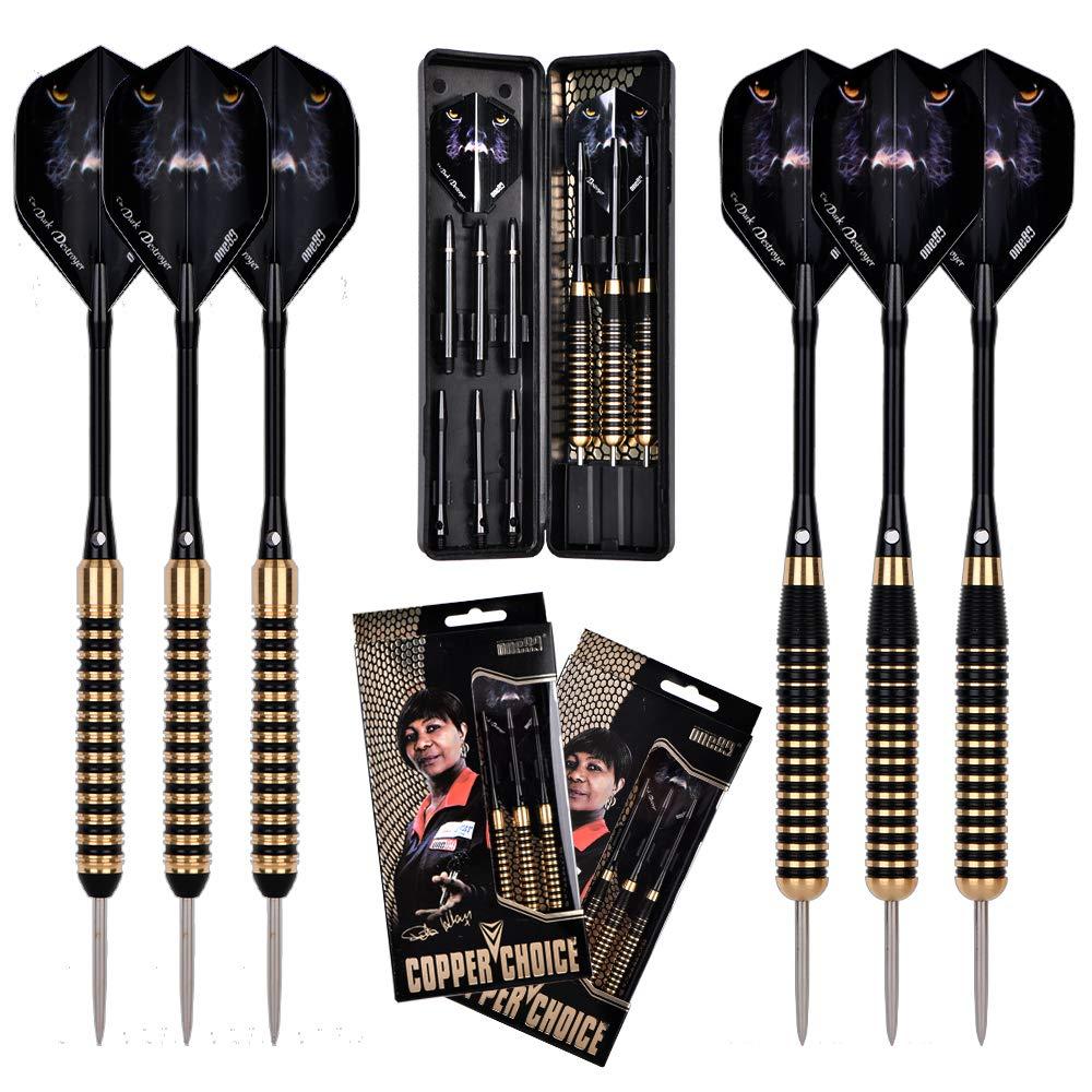 ONE80 ?he Dark DestroyerProfessional Steel Tip Dart 6 Barrels in Two Styles(20/22g) with Aluminum Shafts, Thick Flight, Slim Case and Gift Box