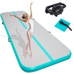 Syellowafter 20/16/13/10ft Gymnastics Tumbling Air Mat, Inflatable Tumbling Mat, 4/8 inch Thickness Gym Training Mat for Aerobics/Cheerleading/Yoga/Taekwondo with Electric Pump 5M Green