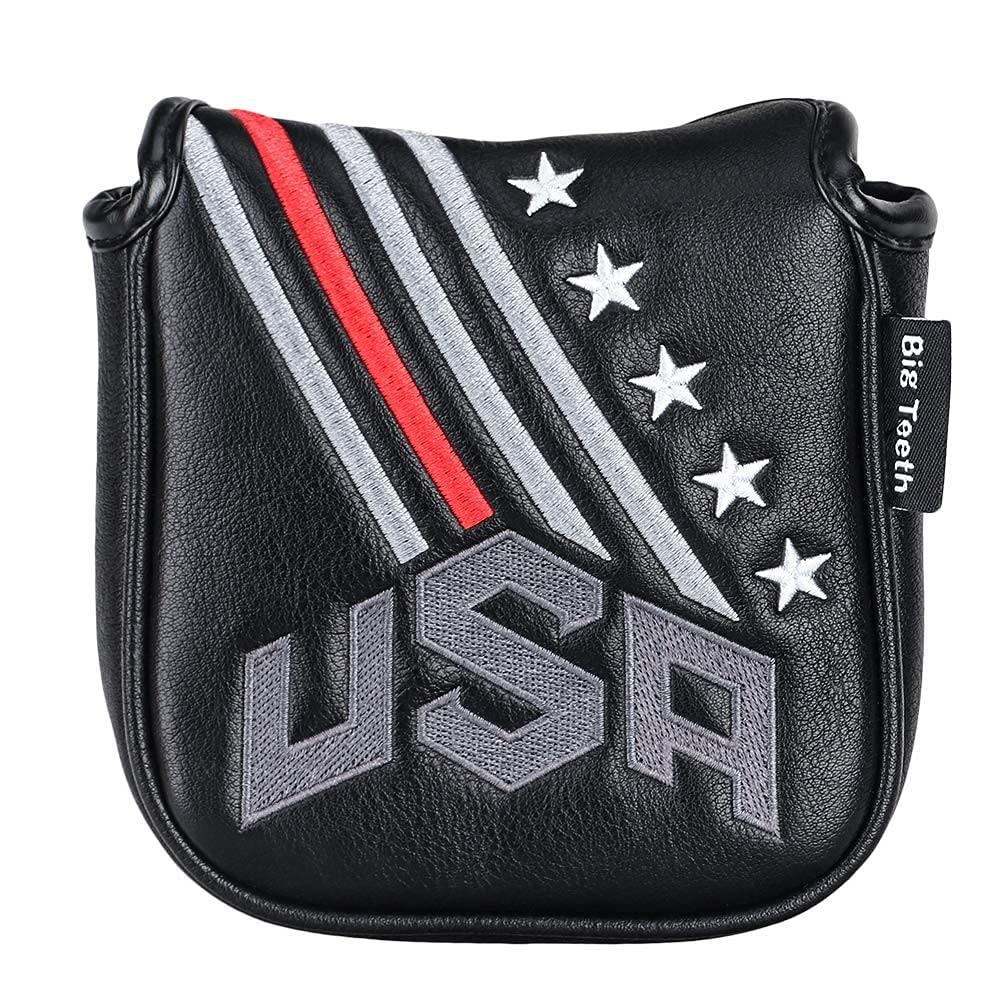 BIG TEETH Golf Putter Cover Square Half Heel Shaft Mallet Putter Head Covers USA Stripe and Star Fit for Most Brand Golf Putters (Square Mallet Putter Cover)