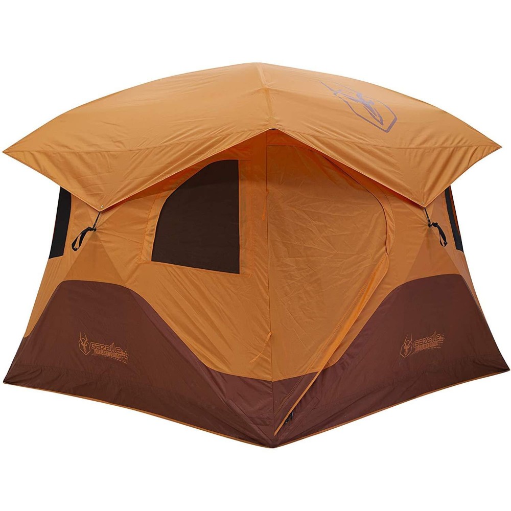 Gazelle T4 Extra Large 2 Door 4 Person Instant Portable Pop Up Outdoor Camping Hub Tent with Removable Floor and Rain Fly, Easy Setup, Orange