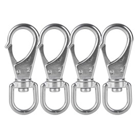 AOWESM Stainless Steel Swivel Eye Snap Hook, Heavy Duty Scuba Diving Clips, Flag Pole Clips, Spring Buckles for Bird Feeders Pet Chains Dog Leashes Keychains and More (4 Pieces) (M6/2#, Silver)