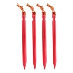 Keenso Tent Peg Nails, 4pcs/Pack 18cm Aluminium Alloy Camping Tent Stakes Heavy Duty Lightweight Metal Tent Peg Nails with Rope for Camping, Backpacking, Hiking(Red)
