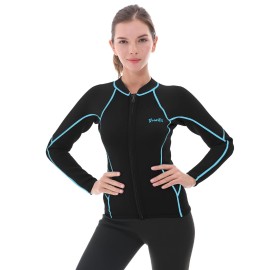 GoldFin Womens Wetsuit Top, 2mm Neoprene Wetsuit Jacket Ladies Long Sleeve for Water Aerobics Diving Surfing Kayaking (Update Black/Stripes, M)