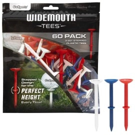 GoSports 3.25 Widemouth Tees Plastic Golf Tees, 60 Tee Players Pack - Max Distance and Easier Teeing