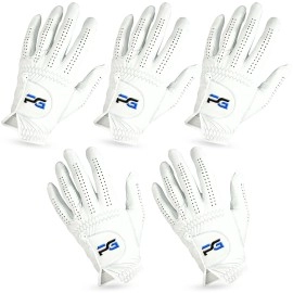 PG Golf Gloves (5 Pack) Cabretta Leather, Premium Quality Mens Golf Gloves, Left Hand Gloves for Right Handed Golfers (Large)