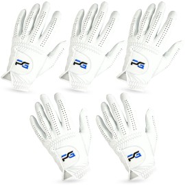 PG Golf Gloves (5 Pack) Cabretta Leather, Premium Quality Mens Golf Gloves, Left Hand Gloves for Right Handed Golfers