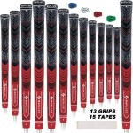 SAPLIZE CL04 Golf Grips(13 Grips + Tapes Bundle), Hybrid Rubber, Golf Club Grips, Standard, Red