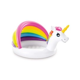 Intex 57113EP 50 Inch Unicorn Design Outdoor 1 to 3 Years Old Baby Swimming Pool with Soft Floor Bottom and Built In Sunshade, Multicolor