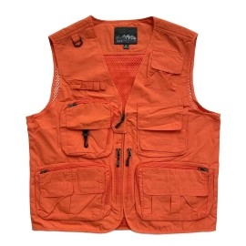 Mens Lightweight Outdoor Vest Fishing Photography Travel Safari Vests with Multiple Pockets (Orange, US M/Tag XL)