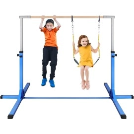 Max4out Expandable Gymnastic Bar, Adjustable Height 3-7 Gym Equipment, Horizontal Bar for Kids Girls Boys, Indoor and Home Training(Blue bar)