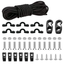 Kayak Deck Rigging Kit 8 Feet Bungee Cord with Bungee Cord Ends Hooks and Tie Down Pad Eye with Screw and 6 J-Hooks for Kayak Boat Canoe Accessory Outfitting Fishing Storage Bungee Kit