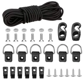 Kayak Deck Rigging Kit 8 Feet Bungee Cord with Bungee Cord Ends Hooks and Fishing D-Ring with 304 M6 Screw and 6 J-Hooks for Kayak Boat Canoe Outfitting Fishing Camping Kit
