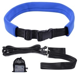 Wisdompro Swim Training Belt, Swim Bungee Cords Resistance Bands, Swim Tether Stationary Swimming, Swim Harness Static Swimming Belt - Blue